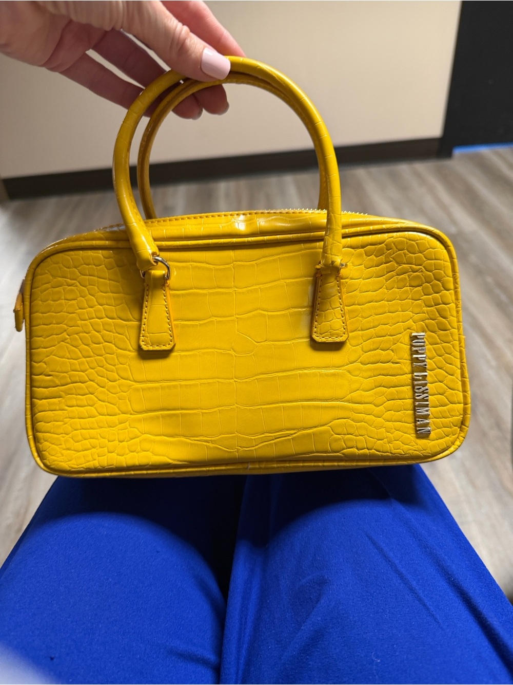 Croc-Embossed Mini Top-Handle Bag in Yellow by Unknown